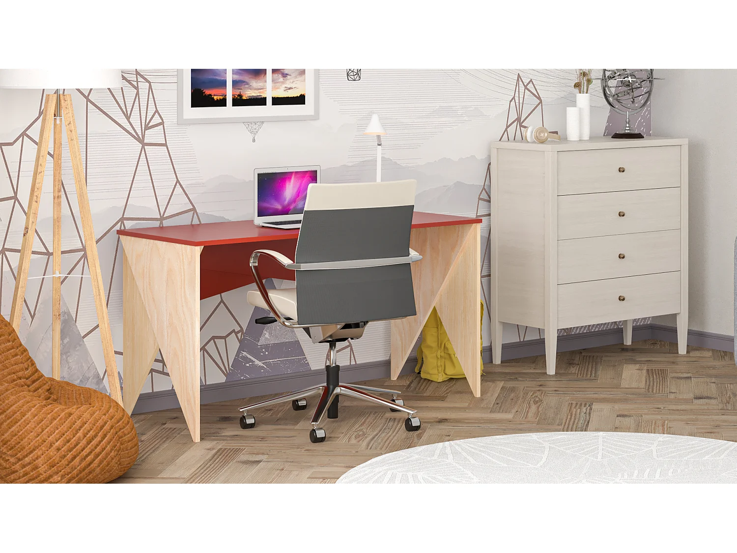 Bureau enfant en pin massif 120x60 rouge