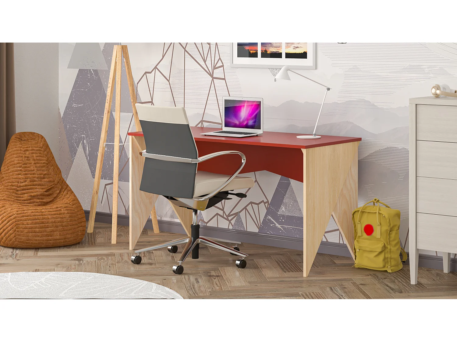 Bureau enfant en pin massif 120x60 rouge