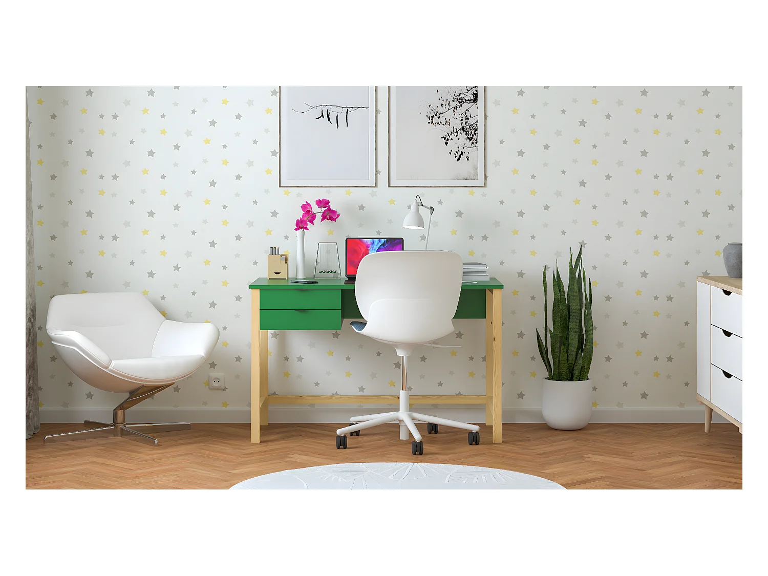 Bureau enfant en pin massif 120x60 vert