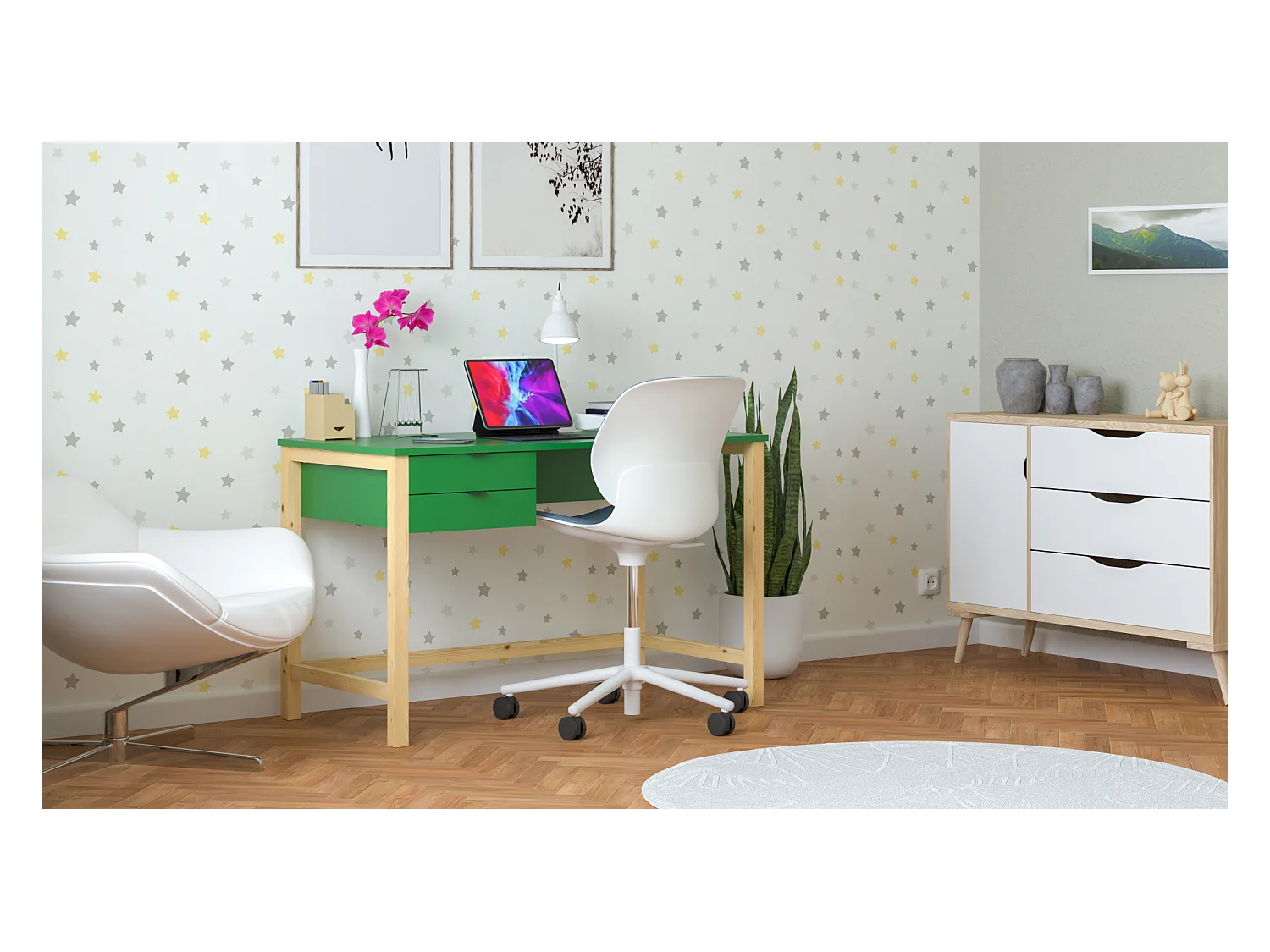 Bureau enfant en pin massif 120x60 vert