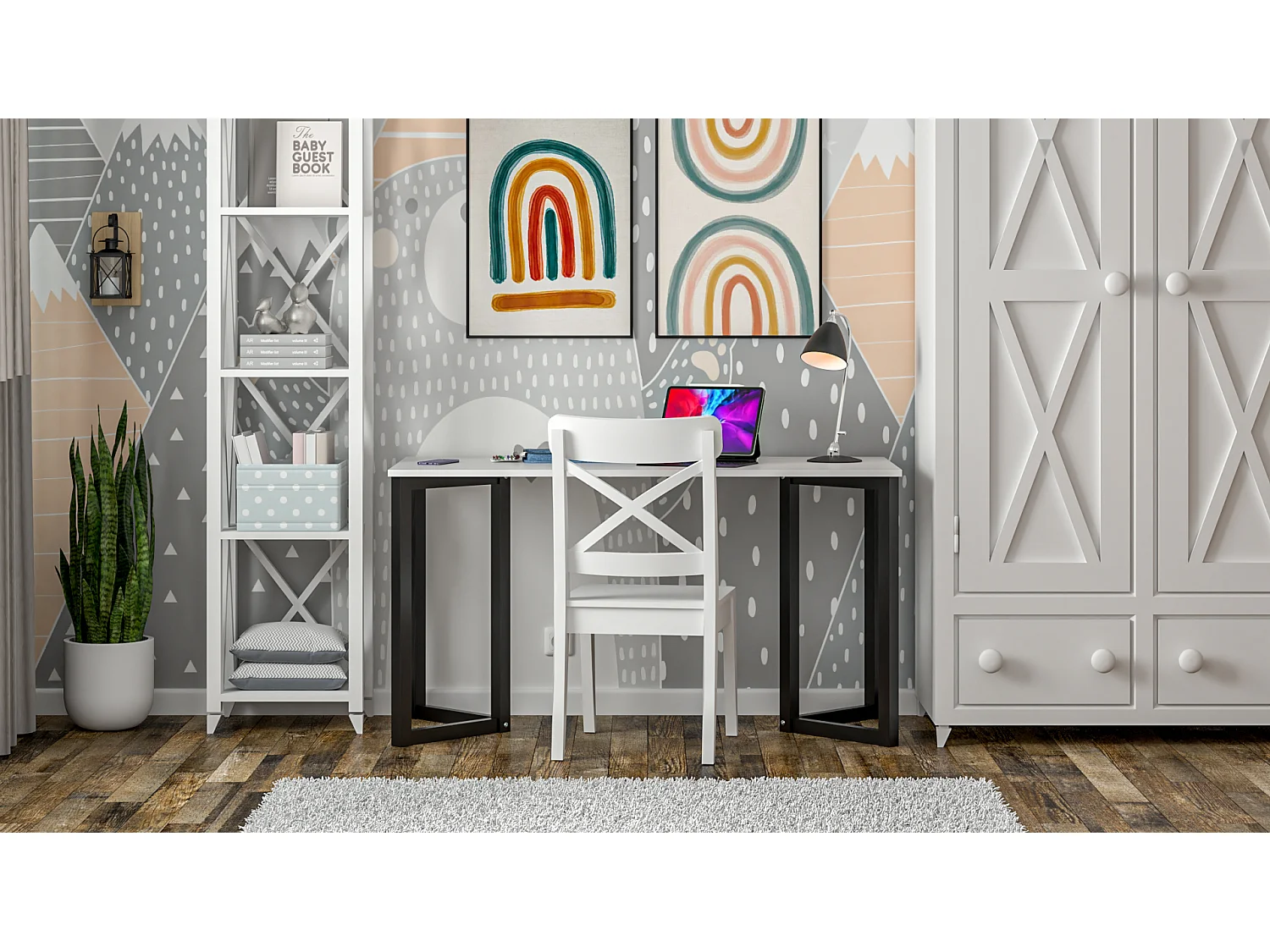 Bureau pour garçon en pin massif 120x60 noir