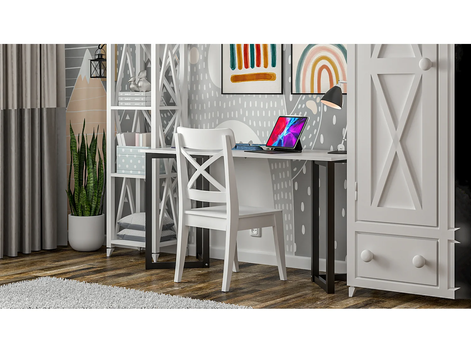 Bureau pour garçon en pin massif 120x60 noir