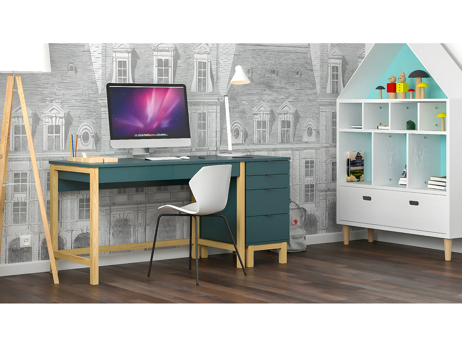 Bureau enfant en pin massif 120x60 bleu