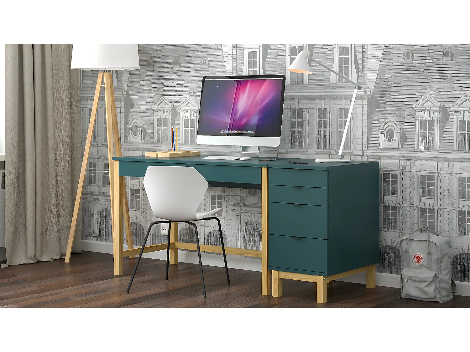 Bureau enfant en pin massif 120x60 bleu
