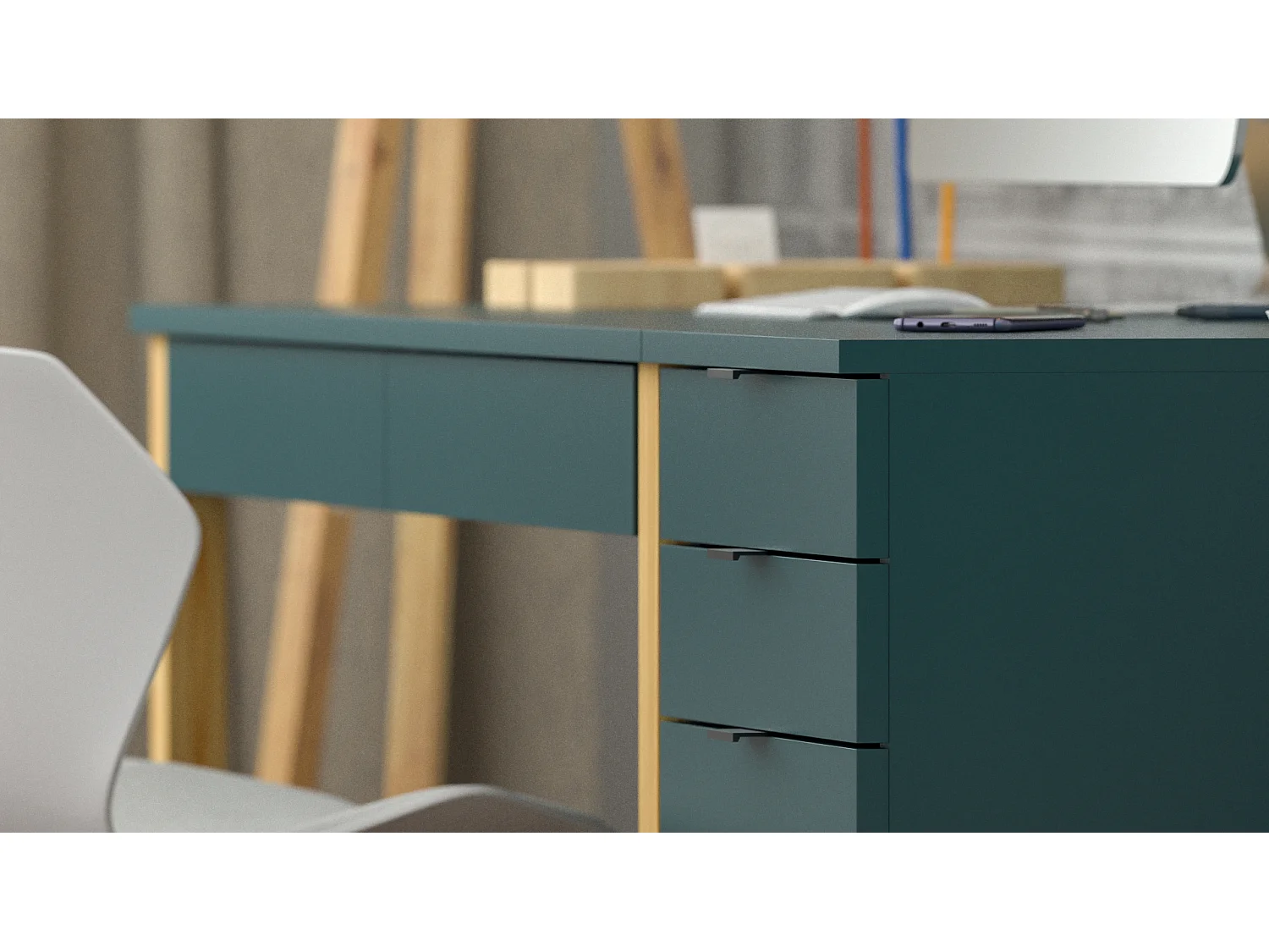 Bureau enfant en pin massif 120x60 bleu