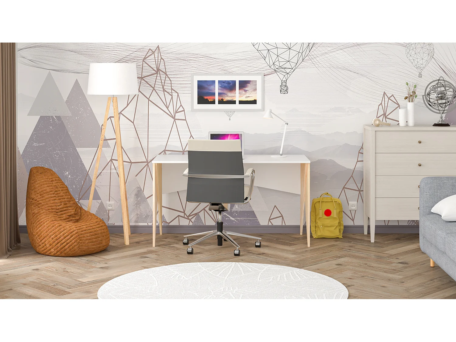 Bureau pour garçon en pin massif 120x60 blanc