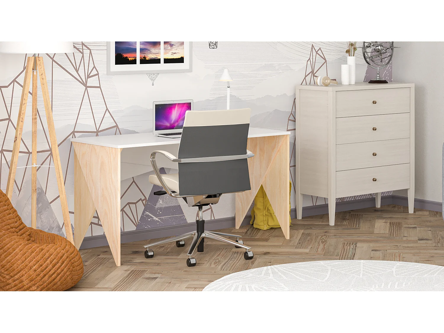 Bureau pour garçon en pin massif 120x60 blanc
