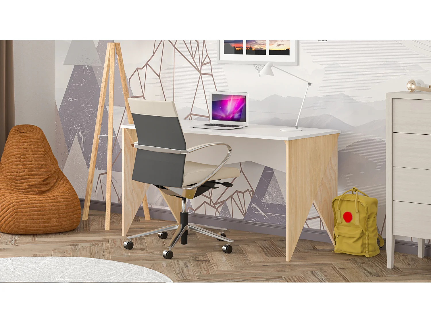 Bureau pour garçon en pin massif 120x60 blanc