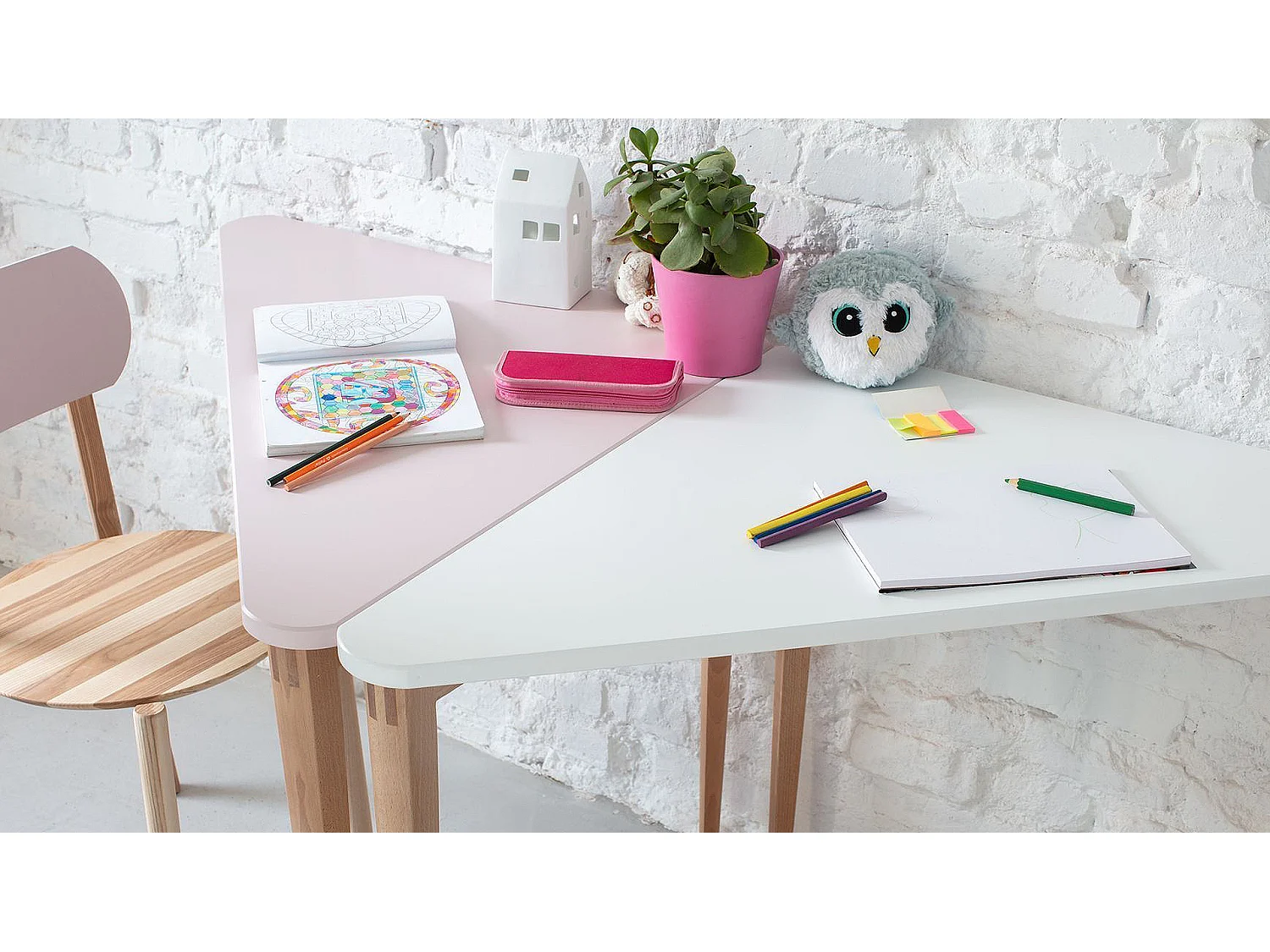 Bureau enfant en pin massif 114x85 blanc