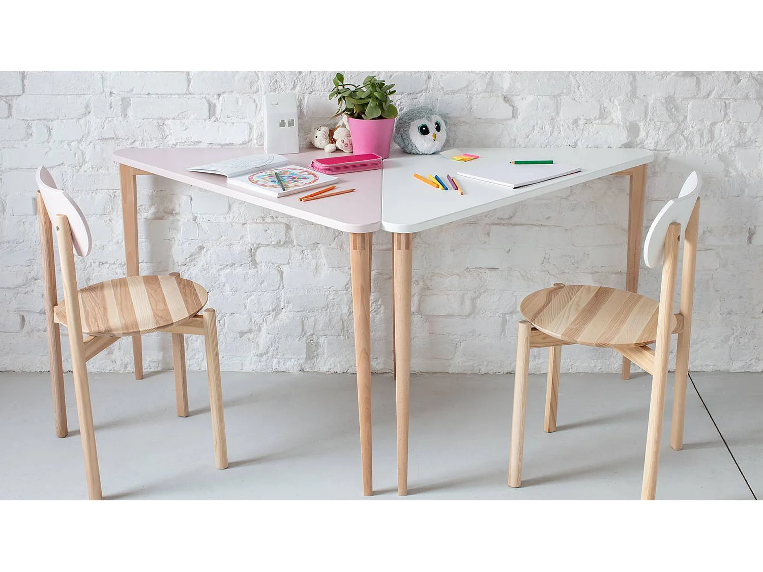 Bureau enfant en pin massif 114x85 blanc