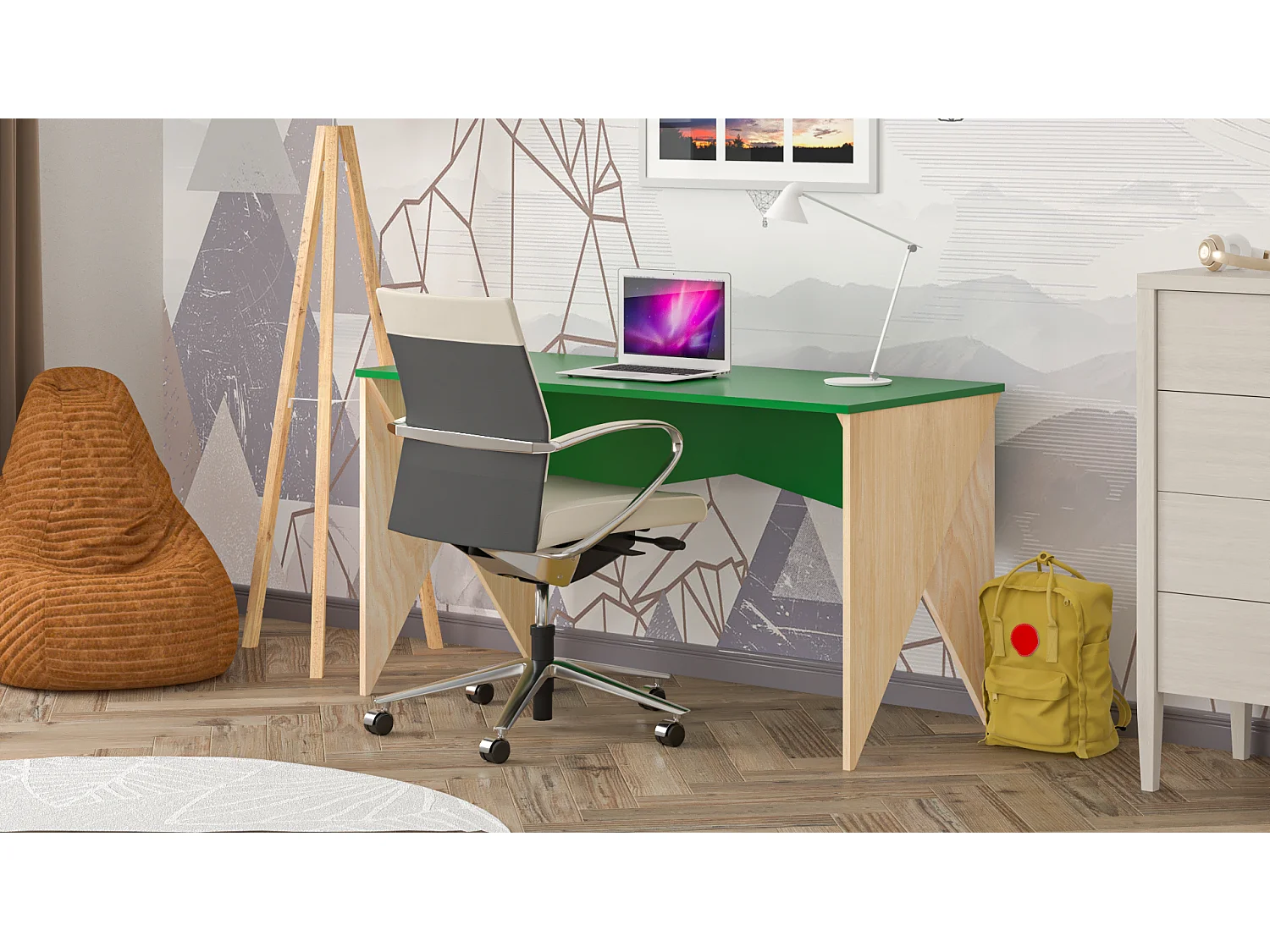 Bureau enfant en pin massif 120x60 vert