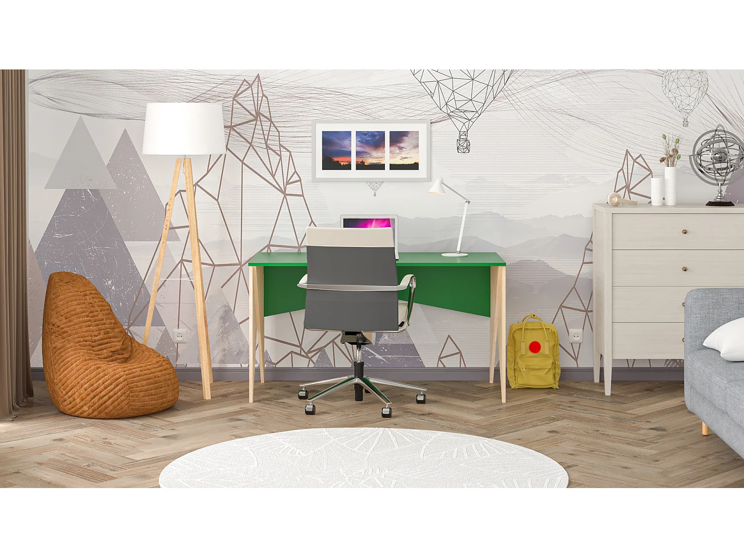 Bureau enfant en pin massif 120x60 vert