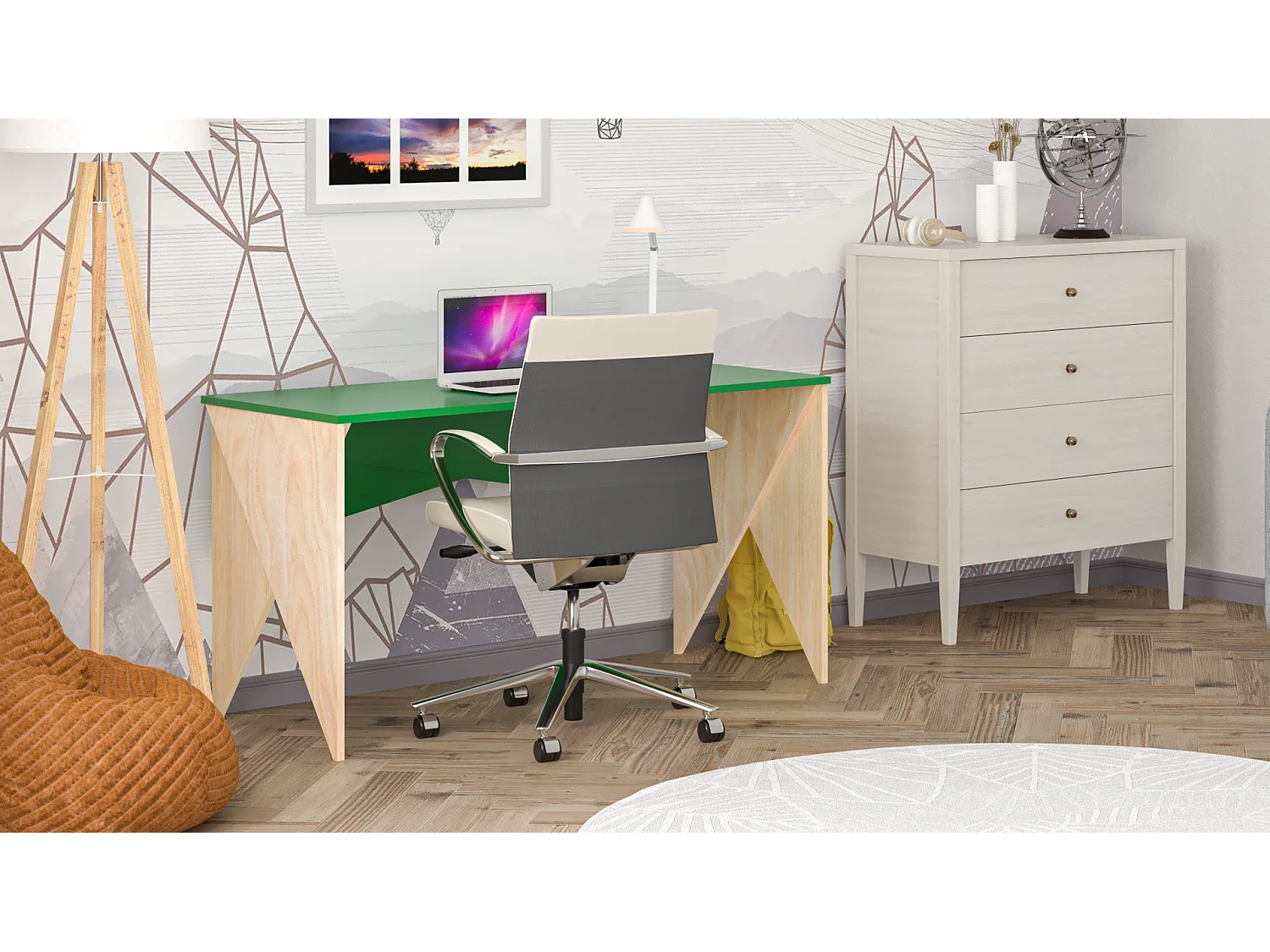 Bureau enfant en pin massif 120x60 vert