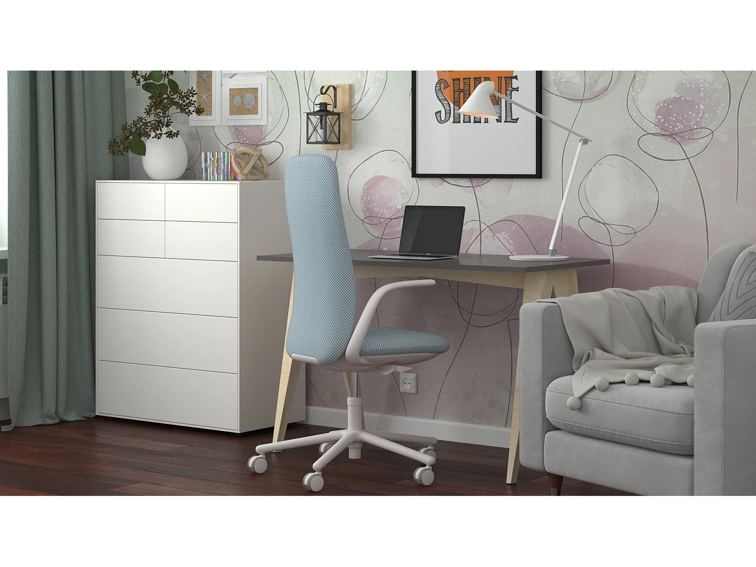Bureau enfant en pin massif 120x60 gris foncé