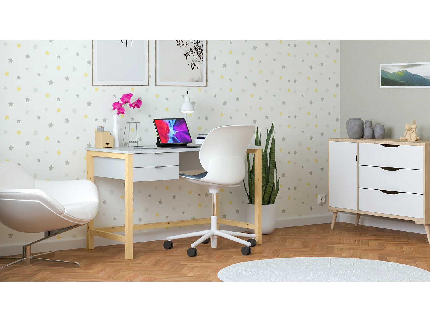 Bureau pour garçon en pin massif 120x60 gris