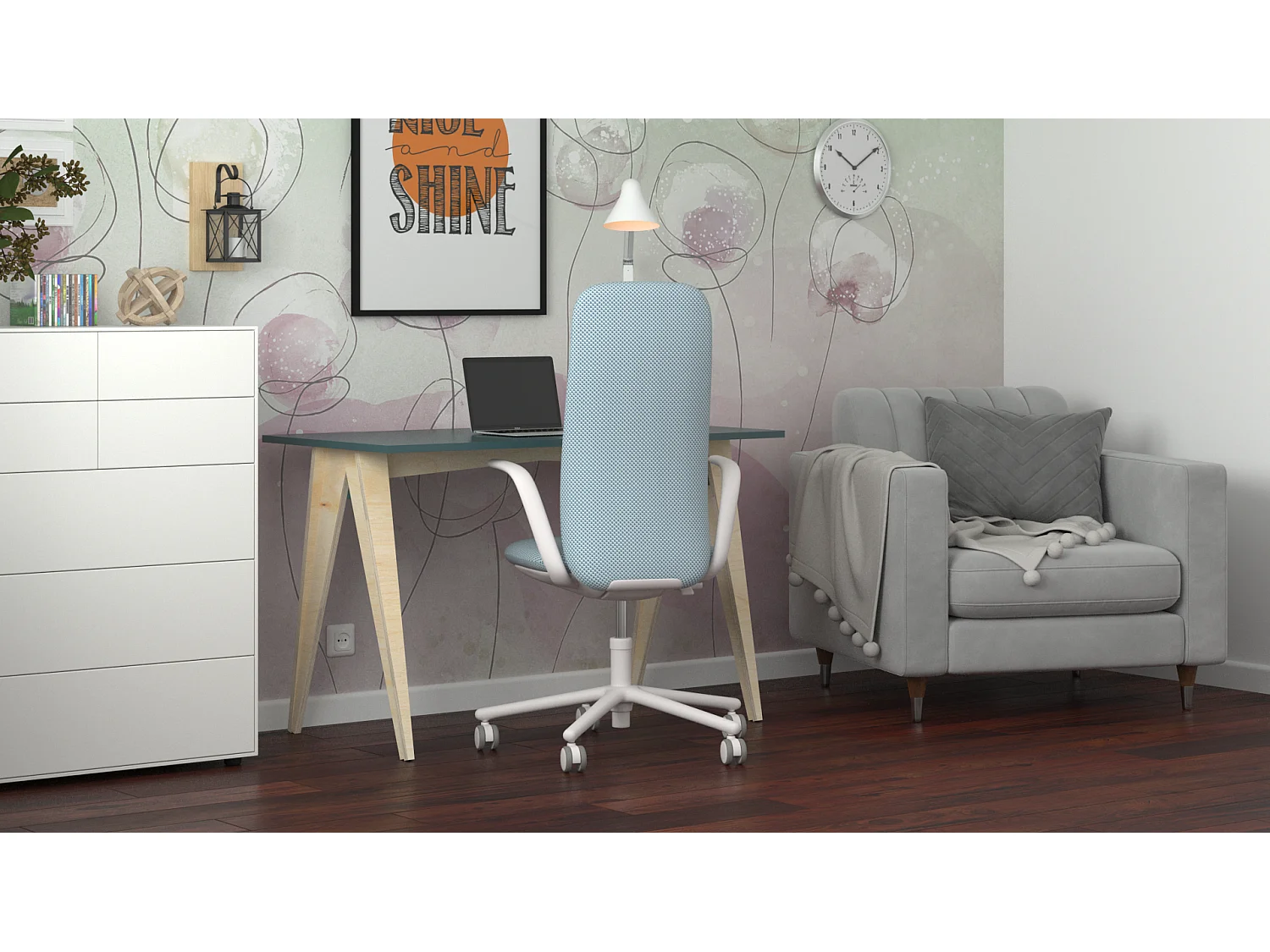 Bureau enfant en pin massif 120x60 bleu