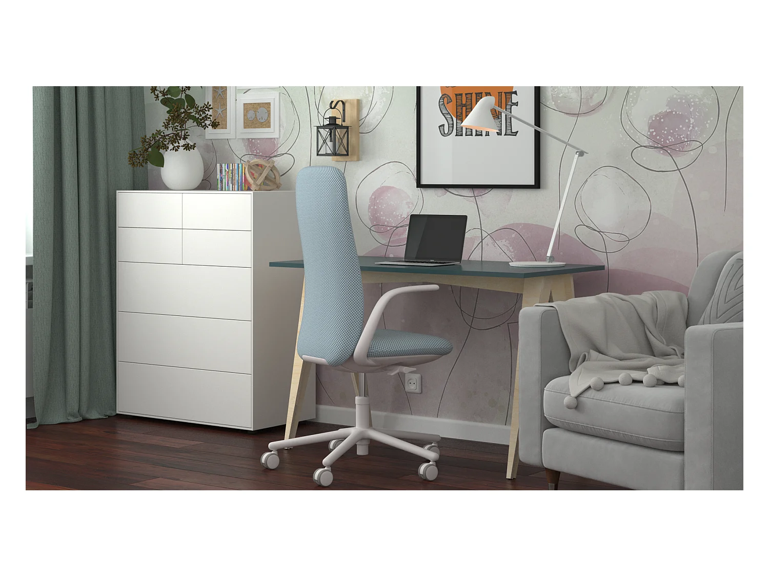 Bureau enfant en pin massif 120x60 bleu