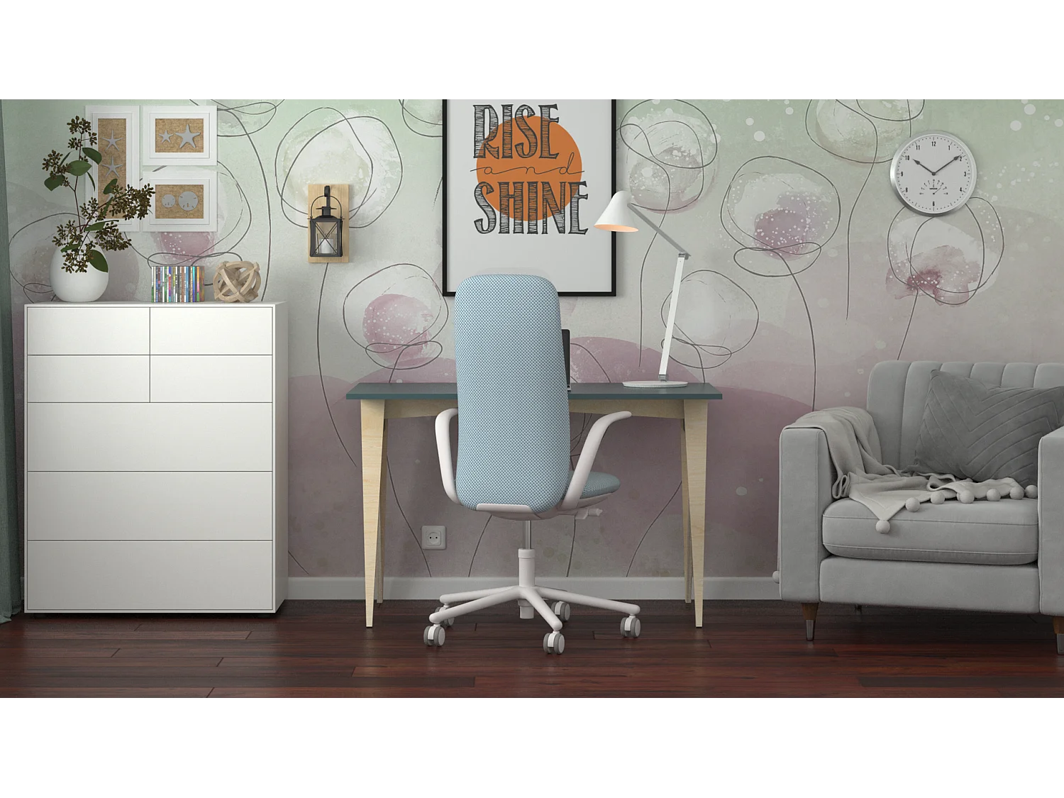 Bureau enfant en pin massif 120x60 bleu