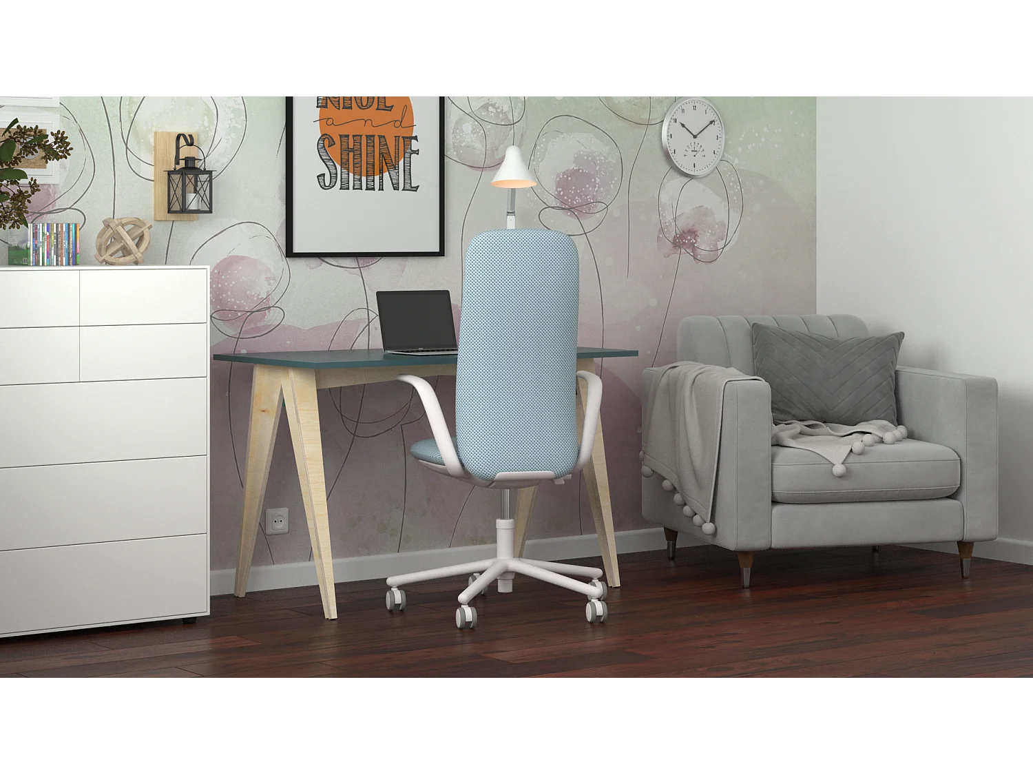 Bureau enfant en pin massif 120x60 bleu