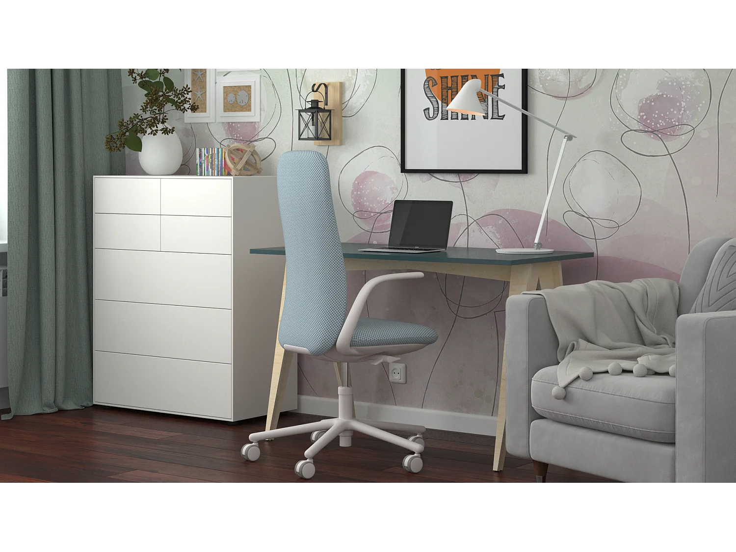 Bureau enfant en pin massif 120x60 bleu