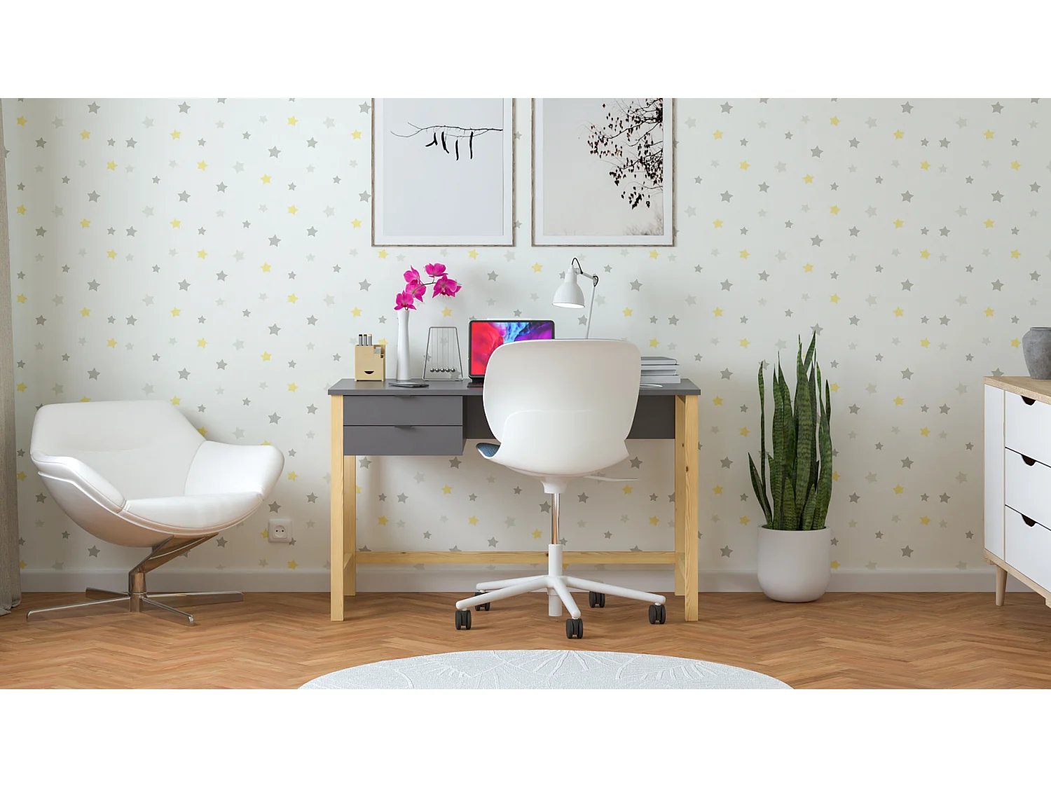 Bureau enfant en pin massif 120x60 gris foncé