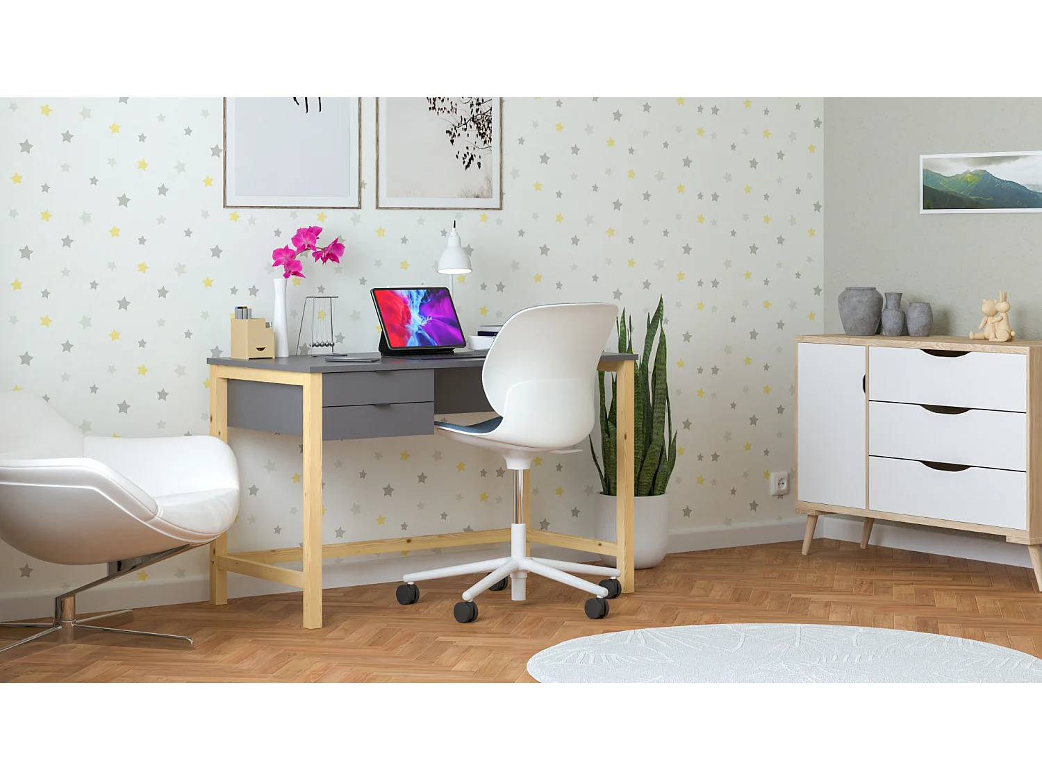 Bureau enfant en pin massif 120x60 gris foncé