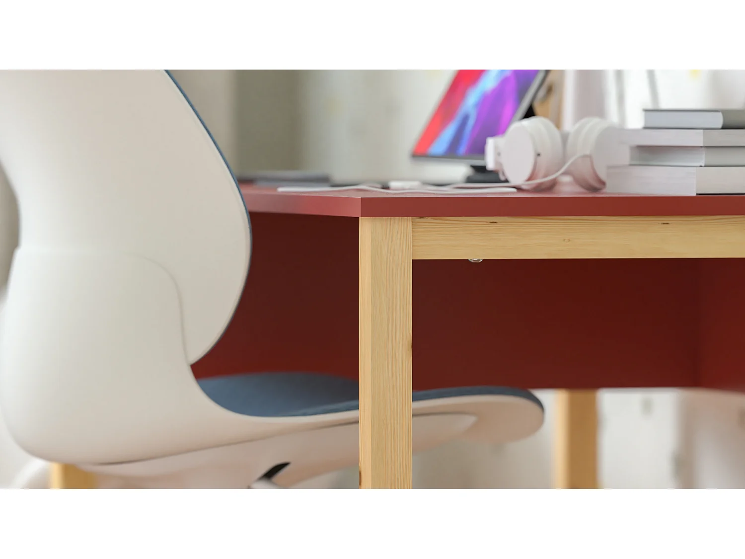 Bureau enfant en pin massif 120x60 rouge