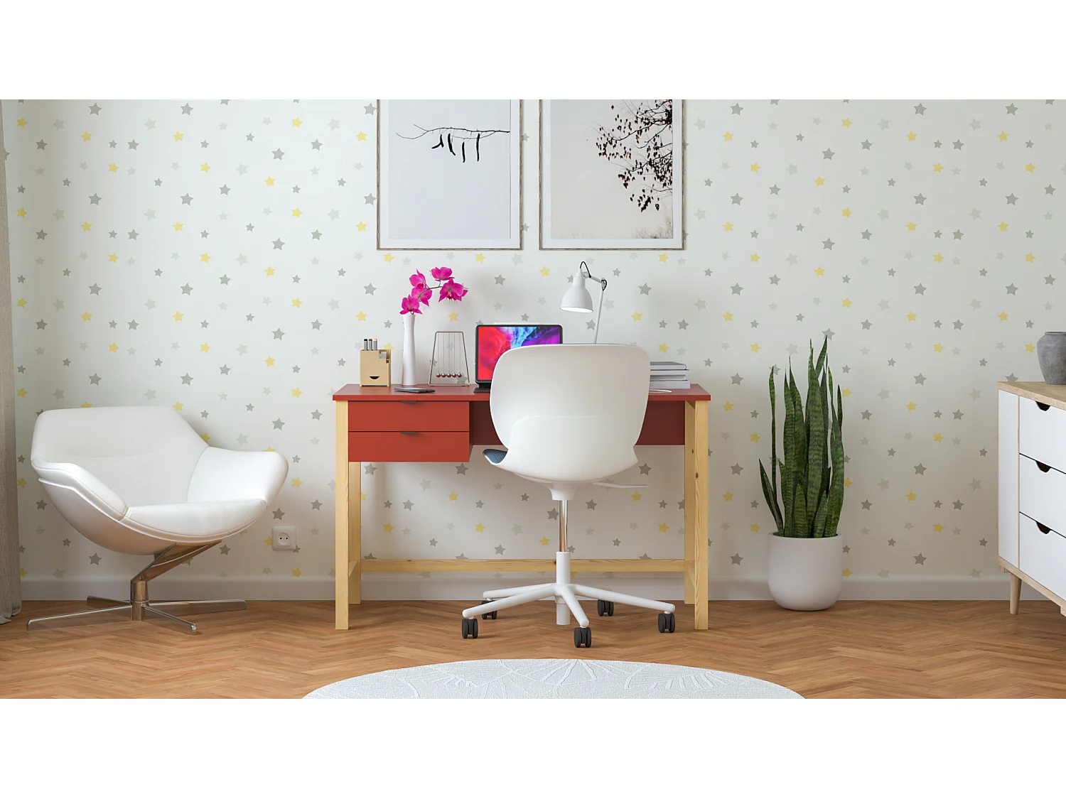 Bureau enfant en pin massif 120x60 rouge
