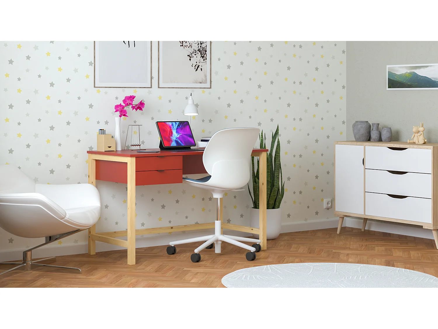 Bureau enfant en pin massif 120x60 rouge
