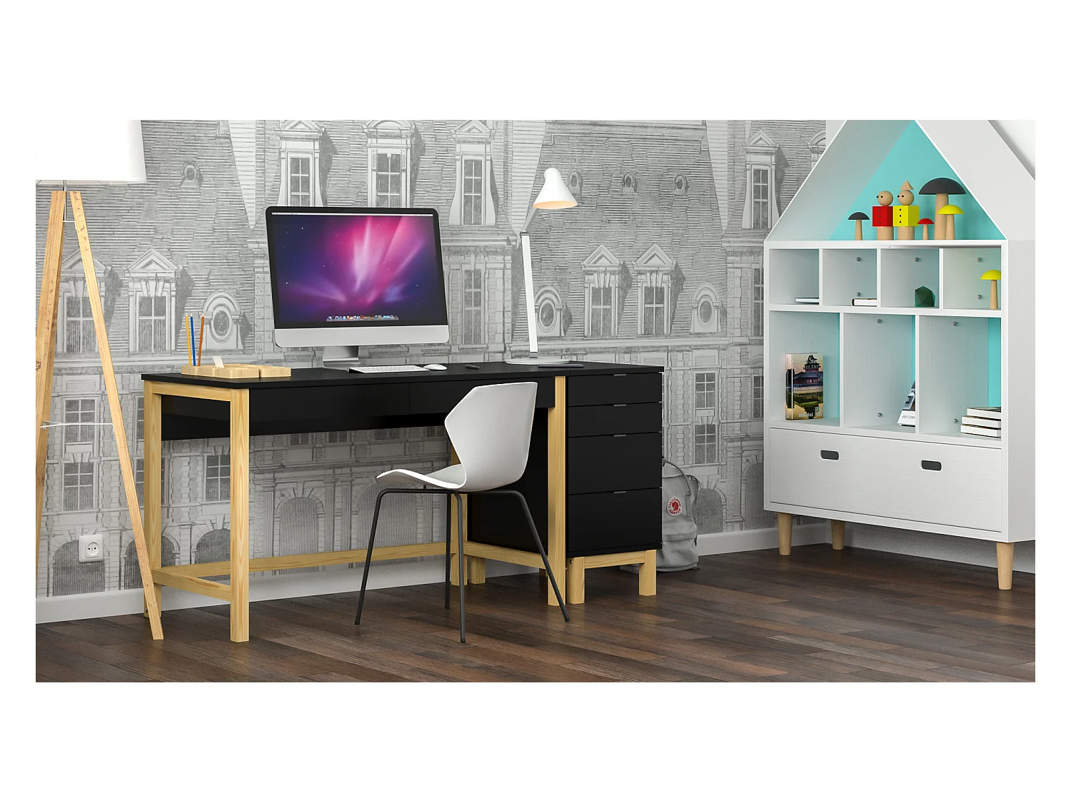 Bureau pour garçon en pin massif 120x60 noir