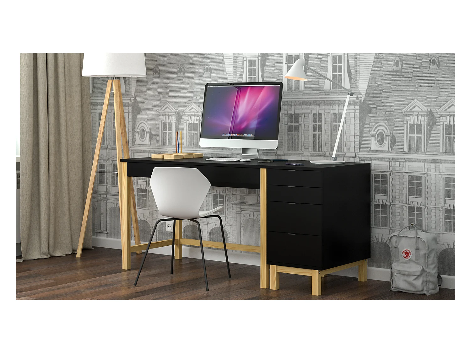Bureau pour garçon en pin massif 120x60 noir