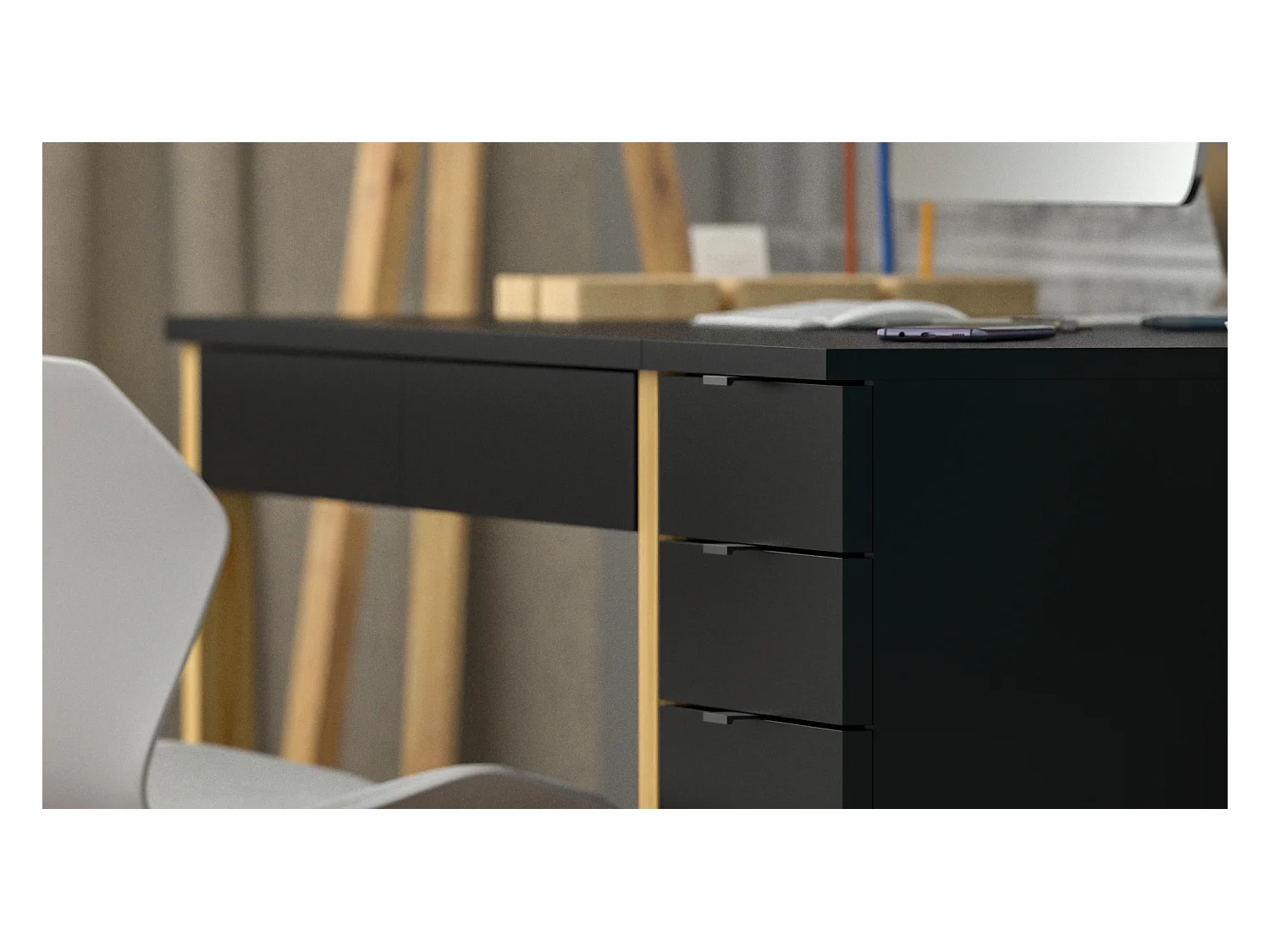 Bureau pour garçon en pin massif 120x60 noir