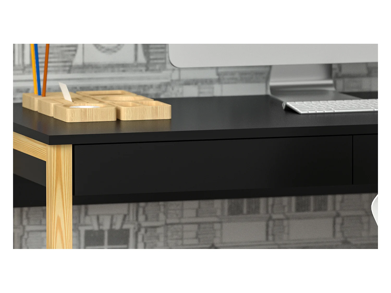 Bureau pour garçon en pin massif 120x60 noir