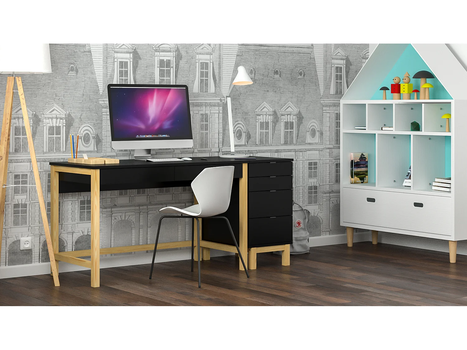 Bureau pour garçon en pin massif 120x60 noir