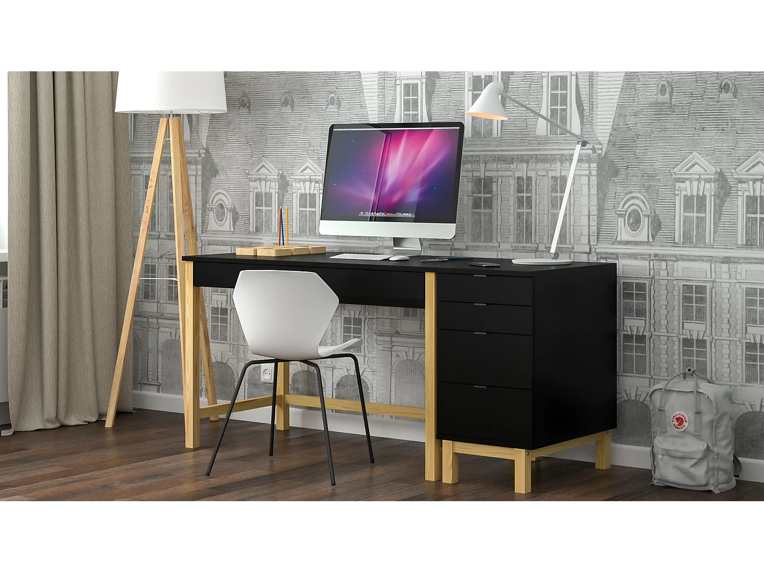 Bureau pour garçon en pin massif 120x60 noir