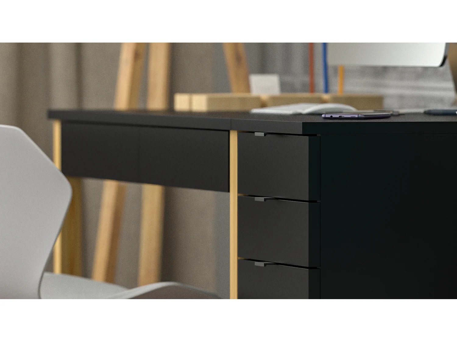 Bureau pour garçon en pin massif 120x60 noir