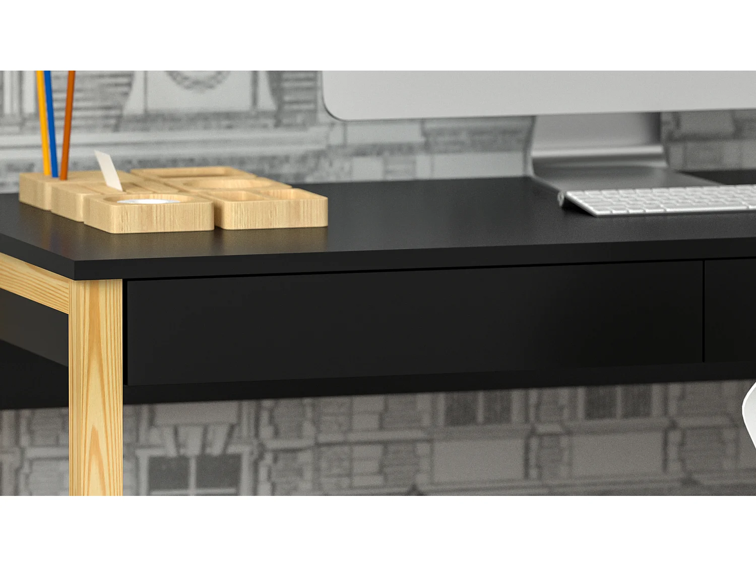 Bureau pour garçon en pin massif 120x60 noir