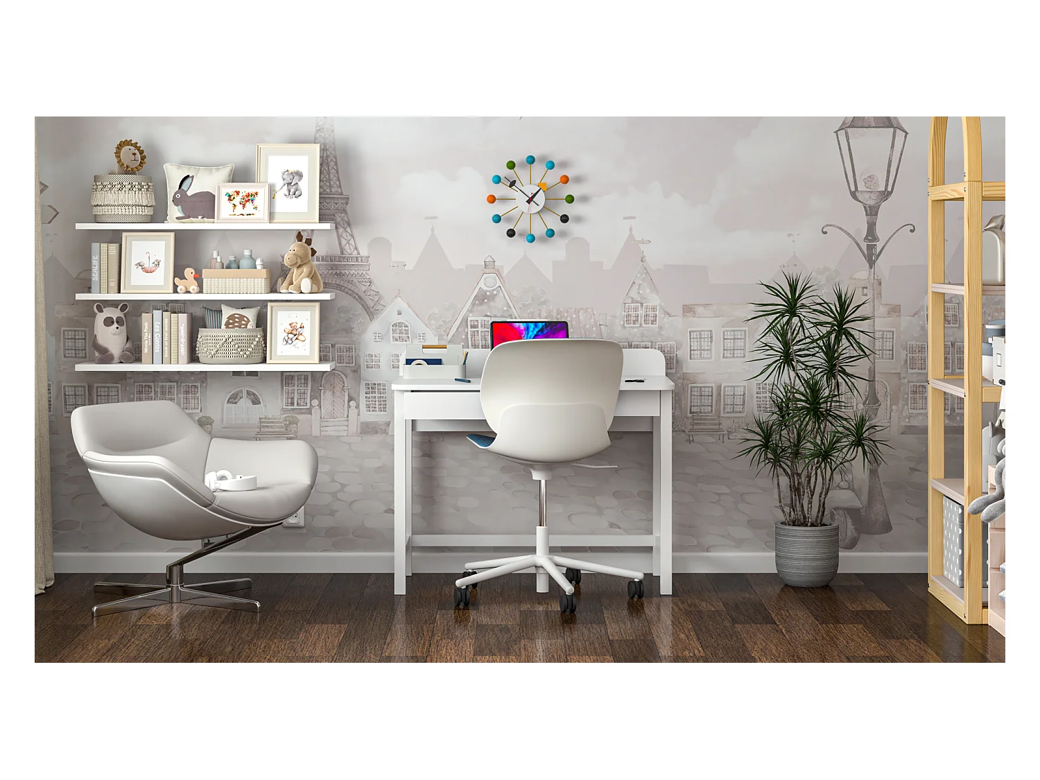 Bureau enfant en pin massif 120x60 blanc