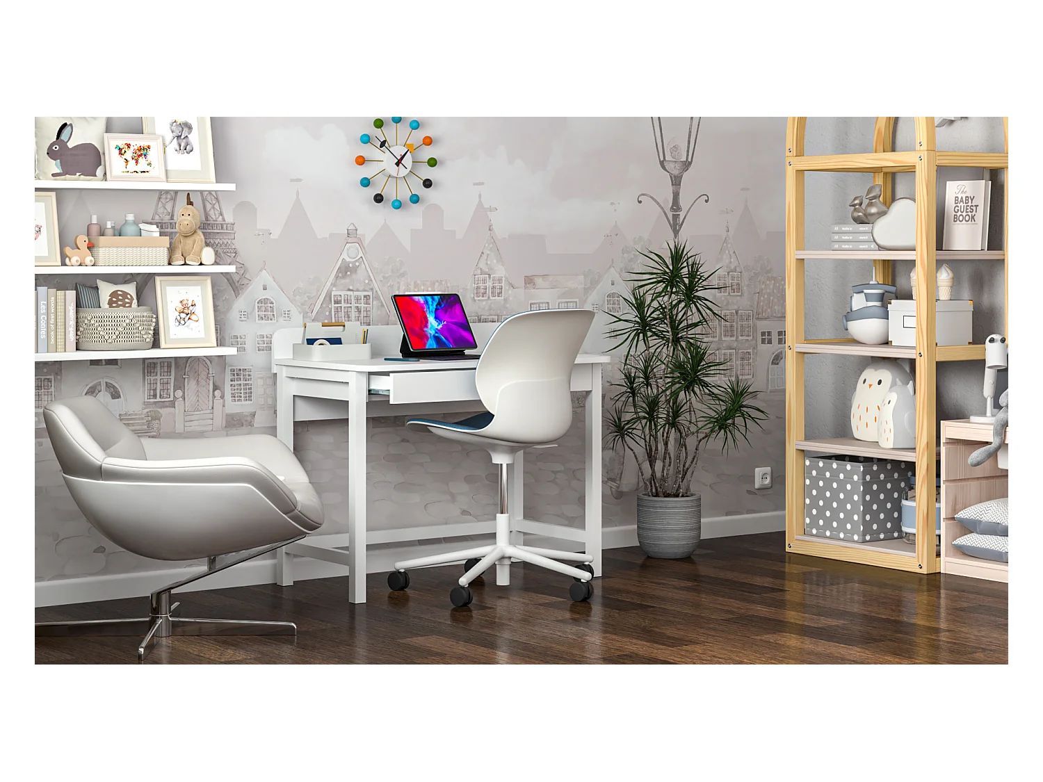 Bureau enfant en pin massif 120x60 blanc