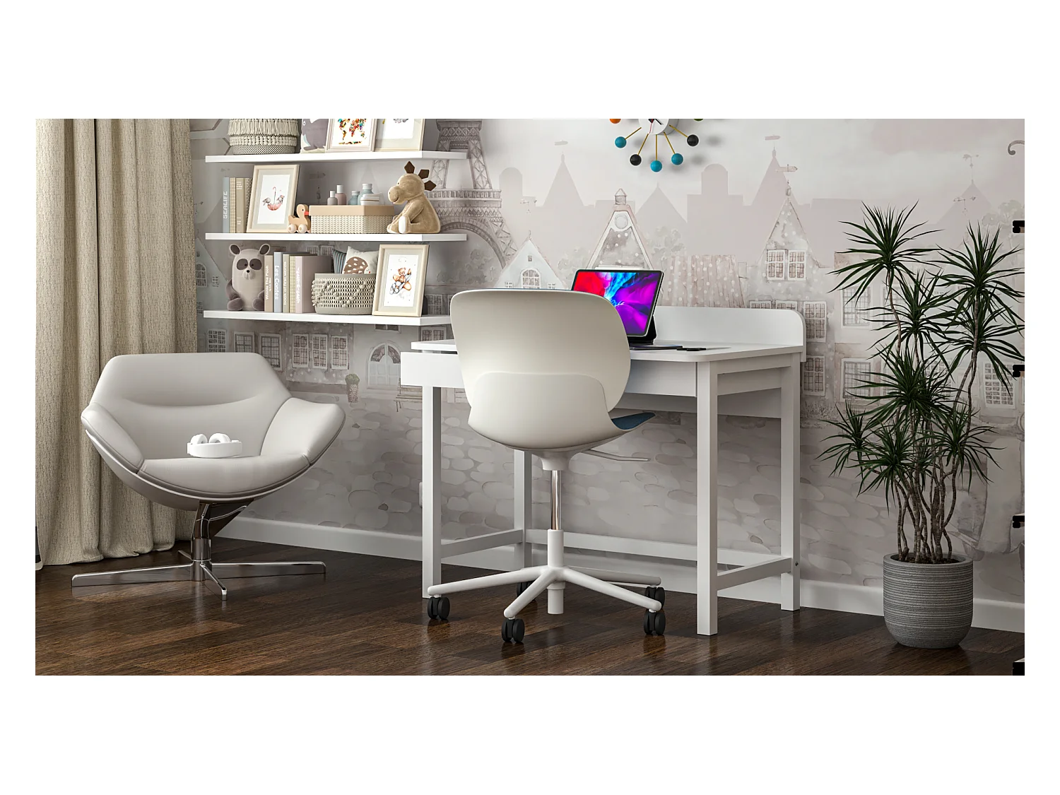 Bureau enfant en pin massif 120x60 blanc