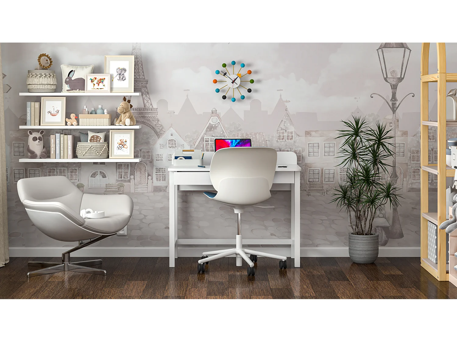 Bureau enfant en pin massif 120x60 blanc