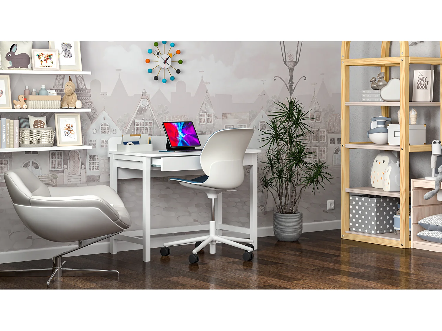 Bureau enfant en pin massif 120x60 blanc