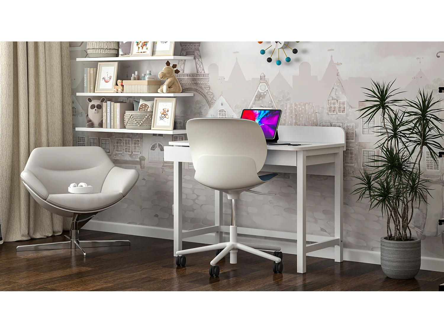 Bureau enfant en pin massif 120x60 blanc