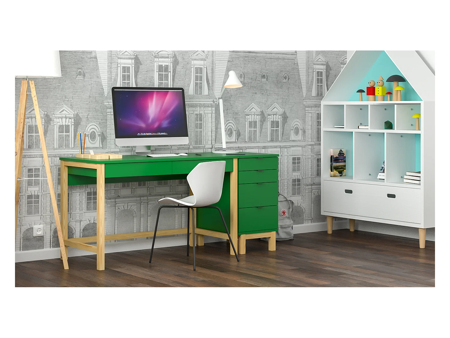 Bureau enfant en pin massif 120x60 vert