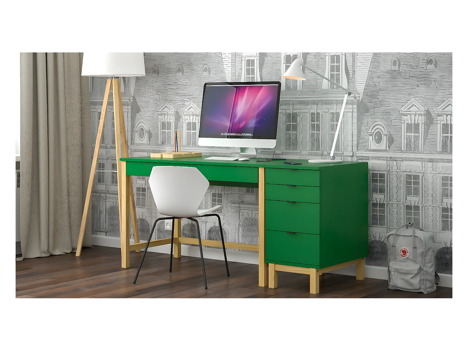 Bureau enfant en pin massif 120x60 vert