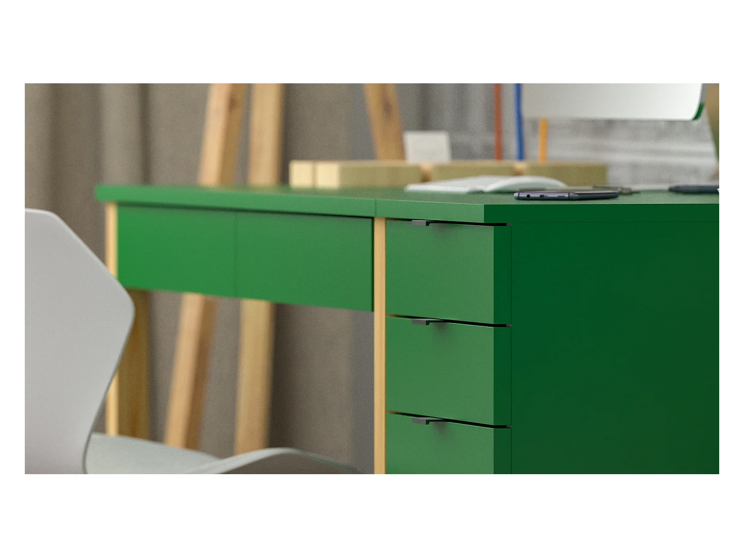 Bureau enfant en pin massif 120x60 vert