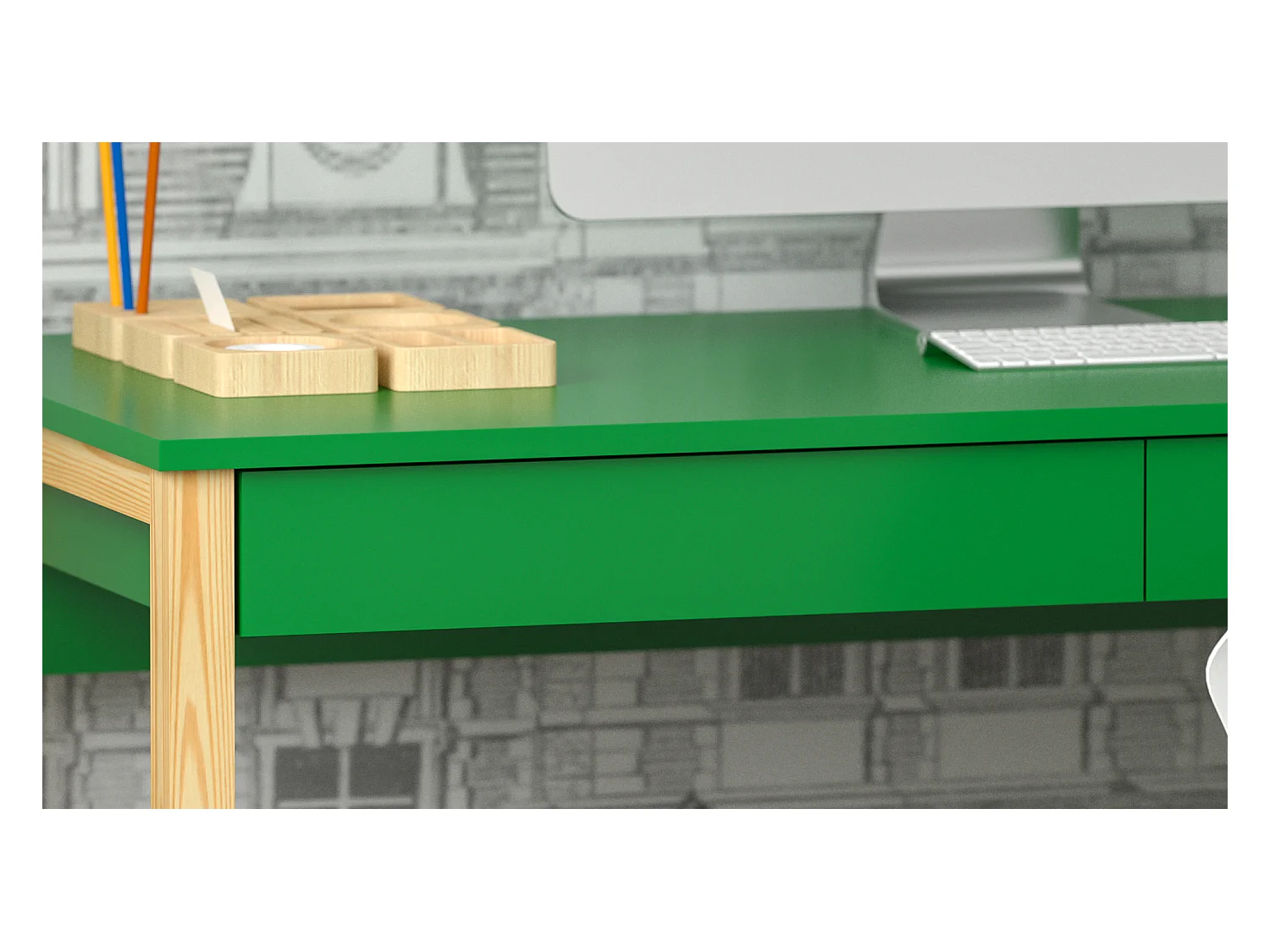 Bureau enfant en pin massif 120x60 vert