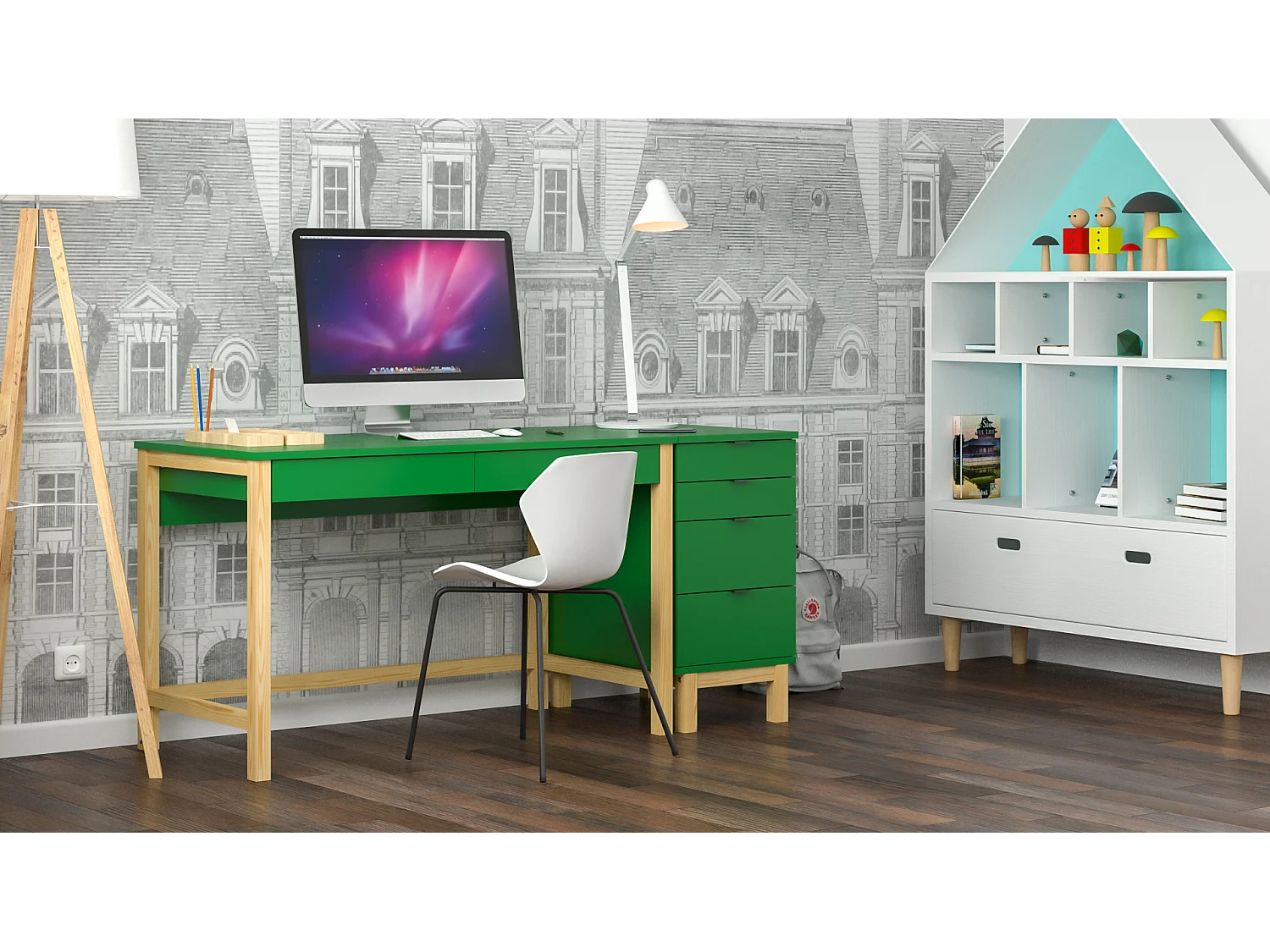 Bureau enfant en pin massif 120x60 vert