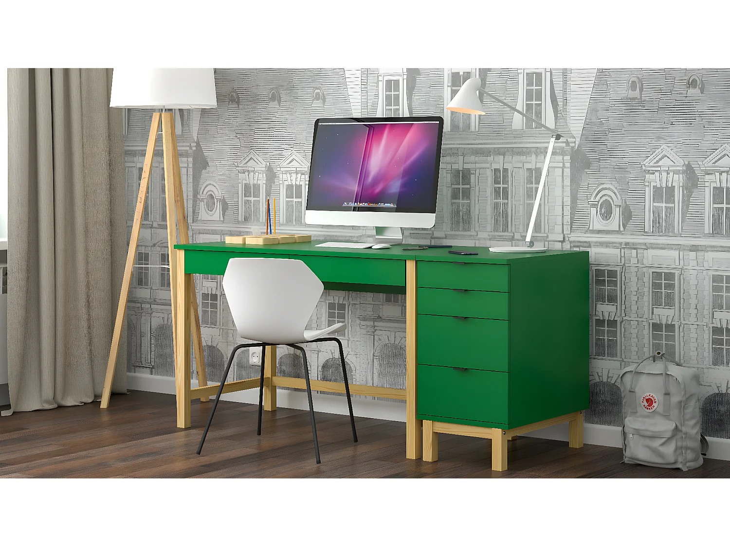 Bureau enfant en pin massif 120x60 vert