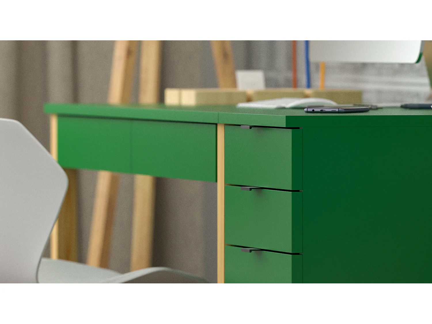 Bureau enfant en pin massif 120x60 vert